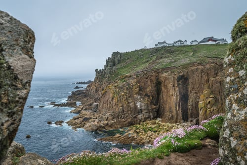 Preview: Buildings On Top Of The Rocky Cliffs In The Lands End - The Most Westerly Point Of England Which Is