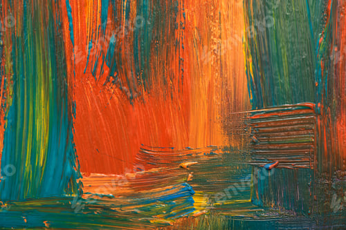 Preview: Colorful Abstract Painting with Strokes of Orange, Green