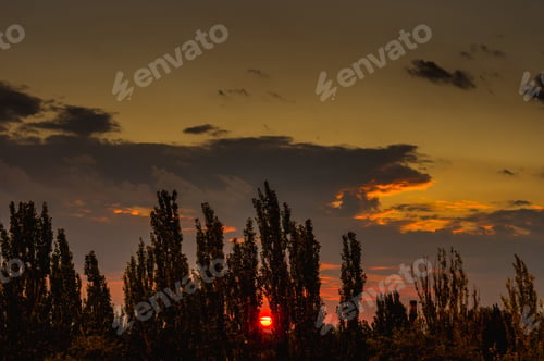 Preview: Landscape With Dramatic Light - Beautiful Golden Sunset With Saturated Sky And Clouds.