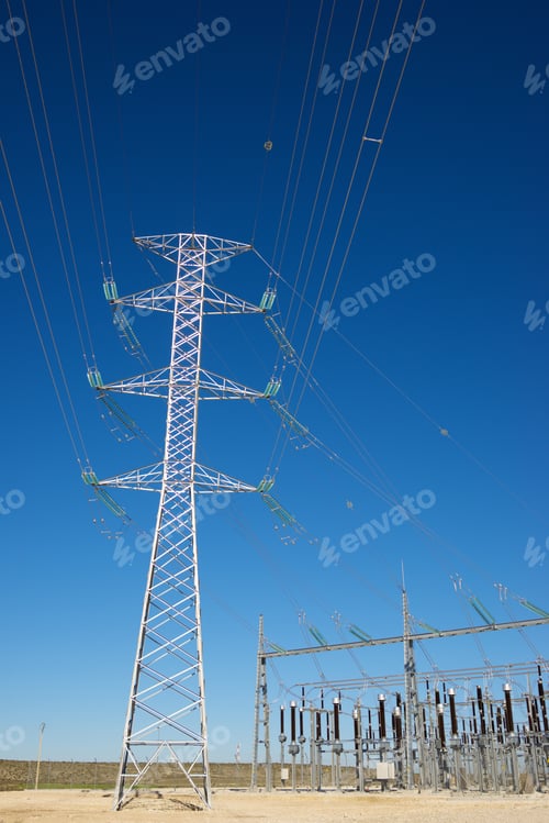 Aperçu: Electrical Substation And Power Line In Zaragoza Province, Aragon In Spain.