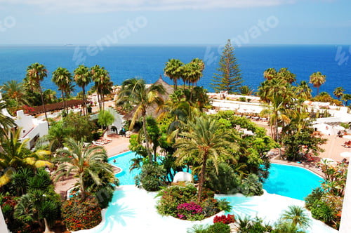 Preview: Recreation Area With Swimming Pools And Beach Of Luxury Hotel, Tenerife Island, Spain