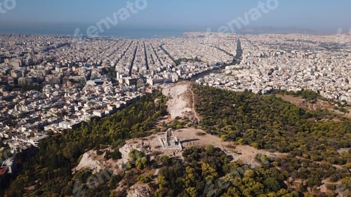 Preview: Aerial Drone Bird'S Eye View Of Iconic Monument Of Filopapou And Athens Historic Centre At The