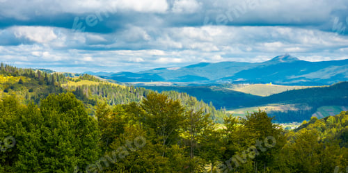 Preview: Overcast Weather In Autumn. Lovely Countryside With Distant Peak