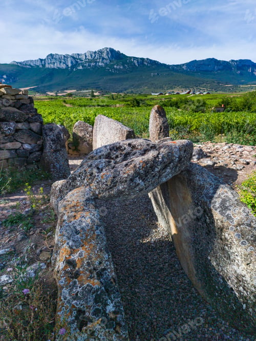 Preview: Dolmen Of San Martin In Laguardia Village In The Rioja Alavesa With The Sierra De Cantabria