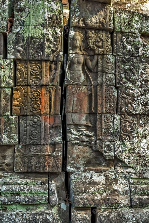 Preview: Dancing Apsara Decoration Stone Carving On The Wall Of Angkor Wat, Seam Reap, Cambodia