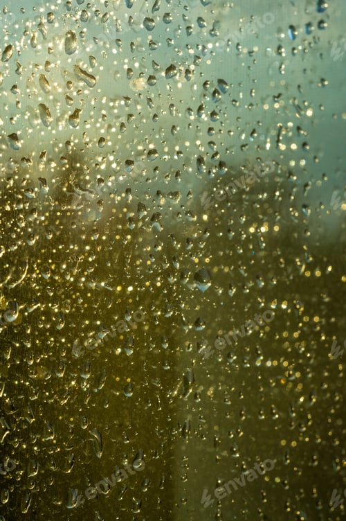 Preview: Background Of Raindrops On Window Glass, Close Up