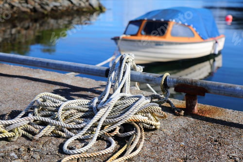 Preview: Norway Coast In Summer. Fishing Harbor Rope At Karmoy Island.
