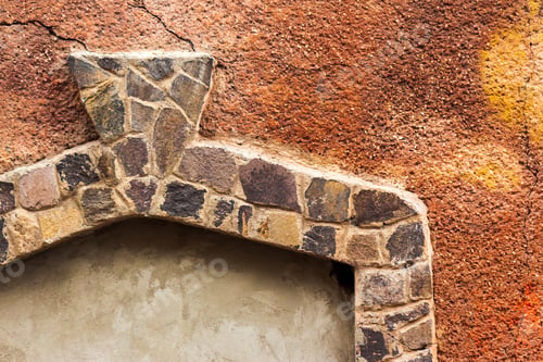 Preview: Stone Frame On The Red Wall. Architectural Background
