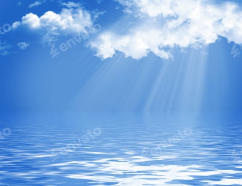 Preview: Landscape. Blue Sky With Clouds And Sun.