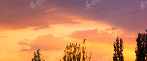 Preview: Landscape With Dramatic Light - Beautiful Golden Sunset With Saturated Sky And Clouds.