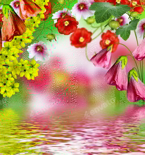 Preview: Colorful Flowers Reflecting in the Water Background