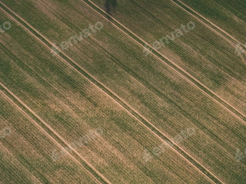 Preview: Drone Image. Aerial View Of Rural Area With Fields And Forests And Water Reflections In River In