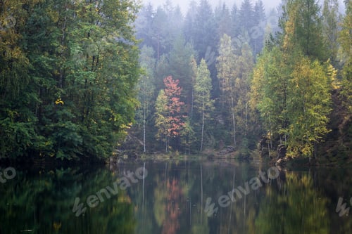 Preview: View Of The Lake In Adrspach-Teplice Rocks In Autumn
