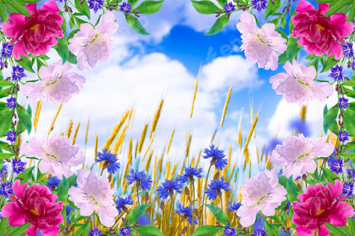Preview: Field Cornflower Blue Flowers Against The Background Of The Summer Landscape.