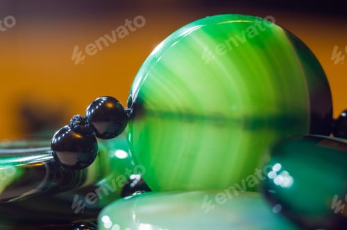 Preview: Large Polished Beads Of Beautiful Translucent Green Agate Gemstone, Macro