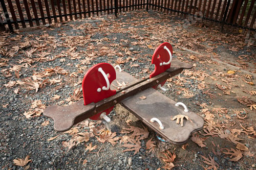 Preview: Empty Seesaws Children Park Toys On An Amusement Park In Autumn.
