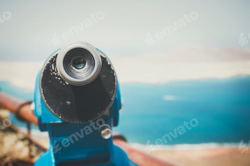 Preview: Telescope And Panoramic View At La Graciosa Island From Mirador Del Rio Viewpoint.