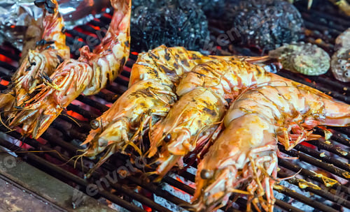 Preview: Tiger Prawns Grilled Sea Food, Shrimps, Street Food And Beach Bbq
