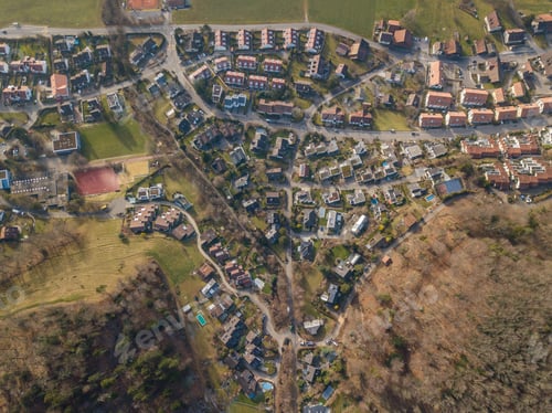 Preview: Aerial View Of Rural Town In Switzerland In Winter Time