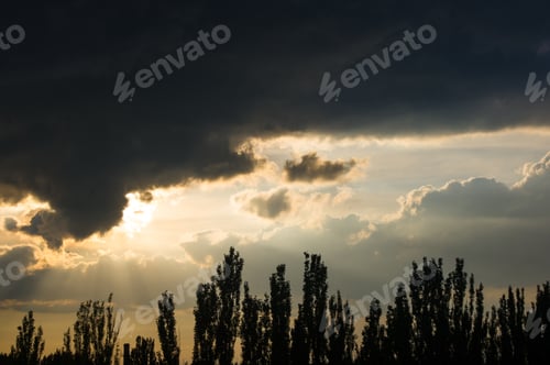Preview: Landscape With Dramatic Light - Beautiful Golden Sunset With Saturated Sky And Clouds.