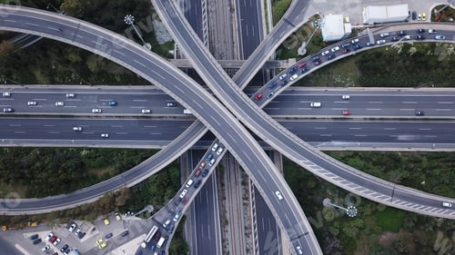 Preview: Aerial Drone View Of Popular Highway Multilevel Junction Road, Passing Through National Motorway In