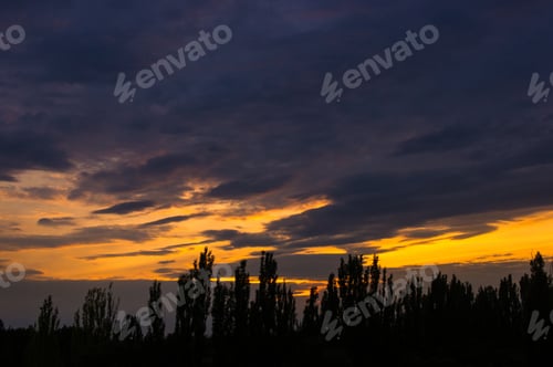 Preview: Landscape With Dramatic Light - Beautiful Golden Sunset With Saturated Sky And Clouds.