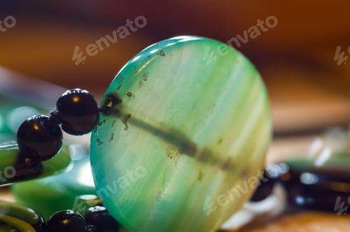 Preview: Large Polished Beads Of Beautiful Translucent Green Agate Gemstone, Macro