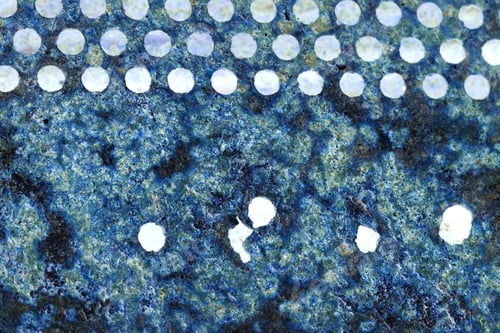 Preview: Abstract Composition From Round, Rusty Metallic Lattice With Peeled Paint And Inverted Colors