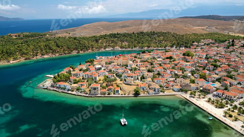 Preview: Aerial Drone Photo Of Beautiful Picturesque And Historic Seaside Village Of Galaxidi, Fokida, Greece
