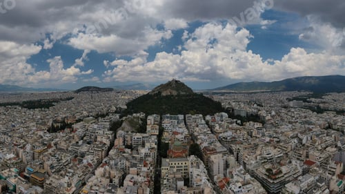 Preview: Aerial Panoramic Photo Of Famous Lycabettus Hill With Iconic Chapel Of Saint George On Top And