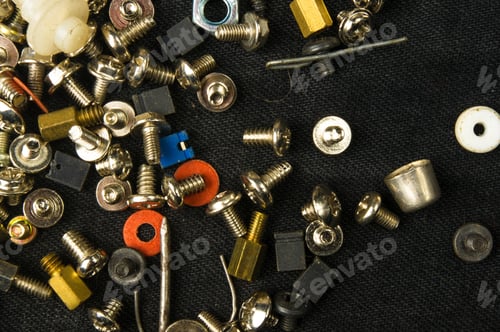 Preview: Techno Backgrounds - Various Bolts, Screws, Washers, Nuts And Other Computer Small Fasteners On