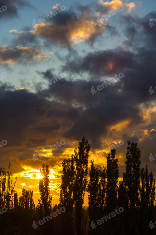 Preview: Landscape With Dramatic Light - Beautiful Golden Sunset With Saturated Sky And Clouds.