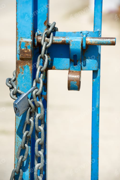 Preview: Door Closed With A Chain And Padlock.