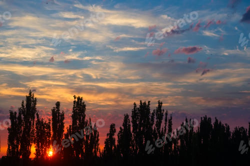 Preview: Landscape With Dramatic Light - Beautiful Golden Sunset With Saturated Sky And Clouds.