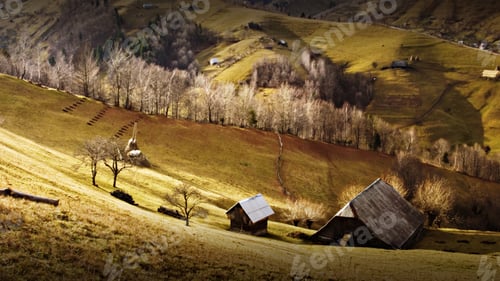 Preview: Mountain Landscape With Houses And Trees