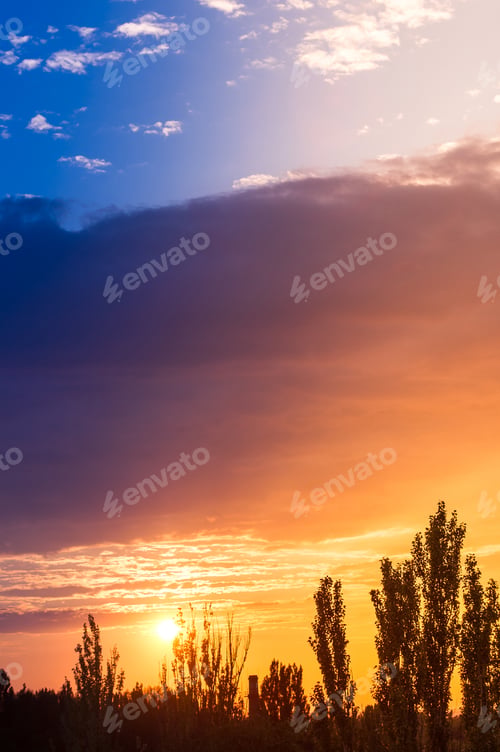 Preview: Landscape With Dramatic Light - Beautiful Golden Sunset With Saturated Sky And Clouds.