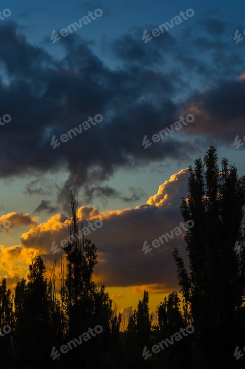 Preview: Landscape With Dramatic Light - Beautiful Golden Sunset With Saturated Sky And Clouds.