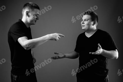 Preview: Young Man And Overweight Young Man In Black And White