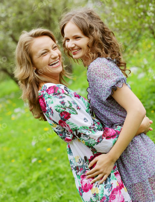 Preview: Young Pretty Girlfriends Over Nature Background, In The Garden