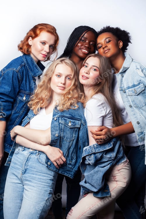 Preview: Diverse Multi Nation Girls Group, Teenage Friends Company Cheerful Having Fun, Happy Smiling, Cute