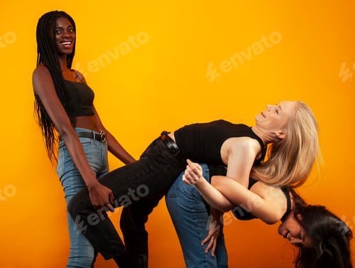 Preview: Diverse Multi Nation Girls Group, Teenage Friends Company Cheerful Having Fun, Happy Smiling, Cute