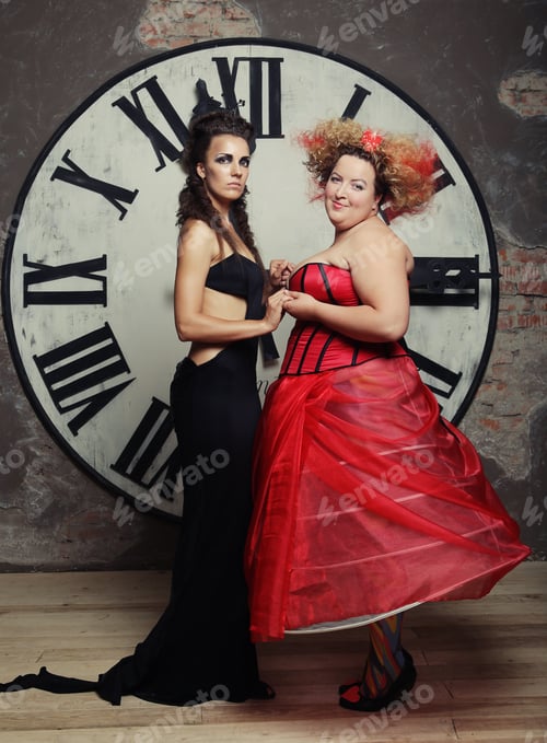 Preview: Two Queens Posing Next To The Clock. Holiday Picture.