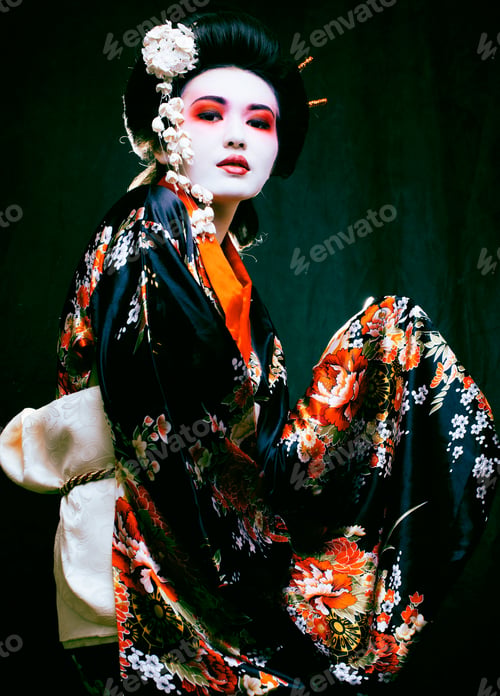 Preview: Geisha In Kimono On Black