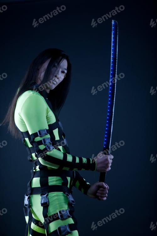 Preview: Cyber Man - Asian Style Over Black Background