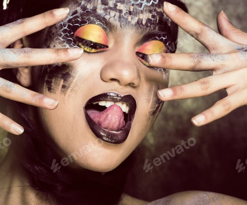Preview: Fashion Portrait Of Pretty Young Woman With Creative Make Up Lik