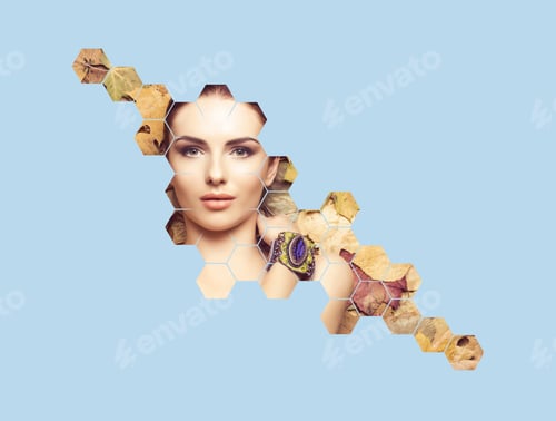 Preview: Human Face Over Autumn Leaves Background. Beautiful, Healthy, Young And Natural Portrait. Face