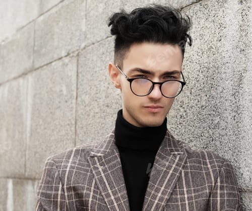 Preview: Elegant Young Handsome Man. Outdoors Fashion Portrait. Man With Glasses.
