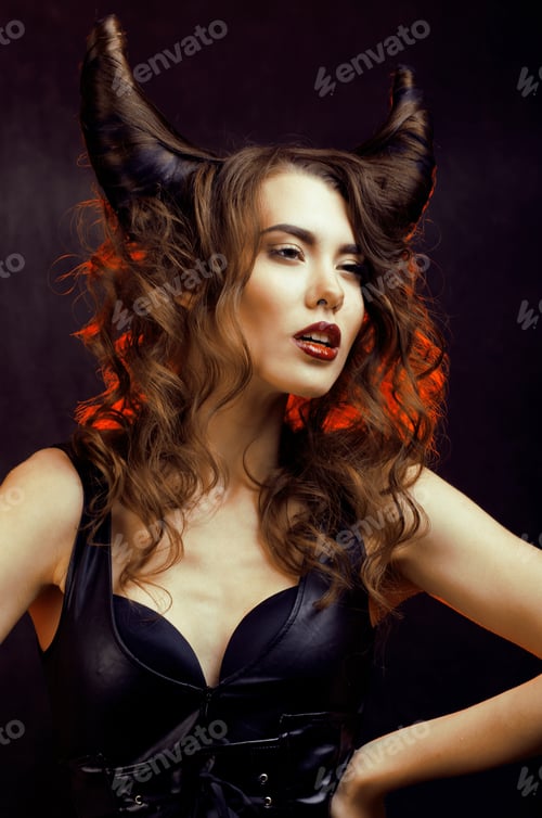 Preview: Bright Mysterious Woman With Horn Hair, Halloween Celebration