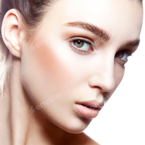 Preview: Close-Up Beauty Face Of Young Caucasian Model Girl With Natural Lips, Nude Make-Up, Perfect Fresh