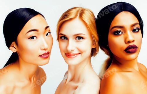 Preview: Different Nation Woman: African-American, Caucasian, Asian Together Isolated On White Background